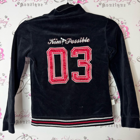 Kim possible sweater zip up Black Velour Jacket with Red and Silver Stripes - Picture 2 of 9